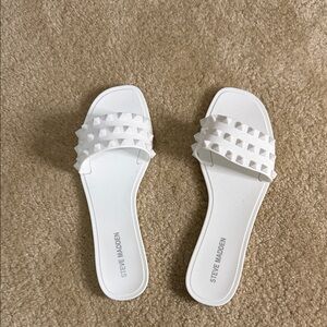 Steve Madden White Pyramid Stud Sandals